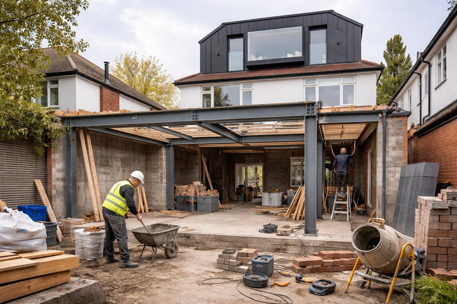 extensions et surélévations, exemple de construction dalle dans le Val-d'Oise