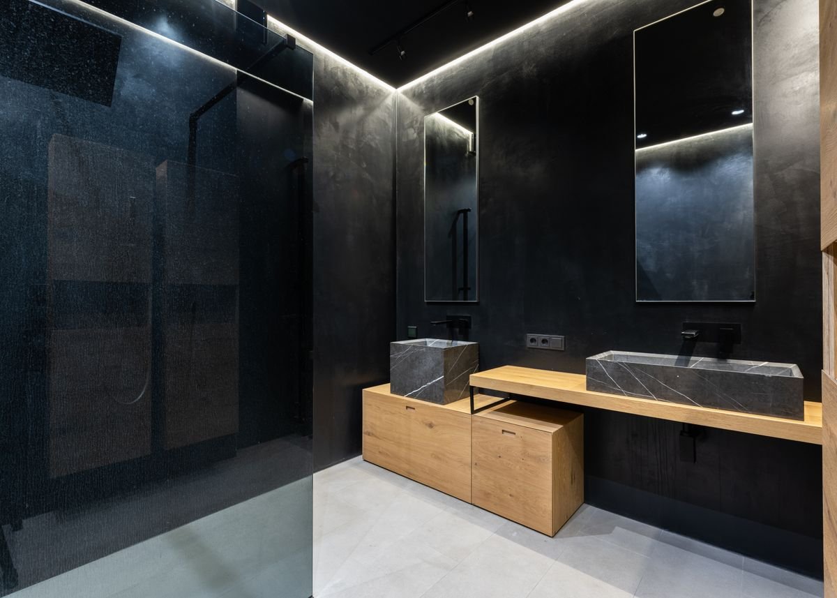 Artisans et métiers du bâtiment à Paris et en Île-de-France Meuble sous double vasque dans une salle de bain moderne – Cuisiniste en Seine-Saint-Denis (93)