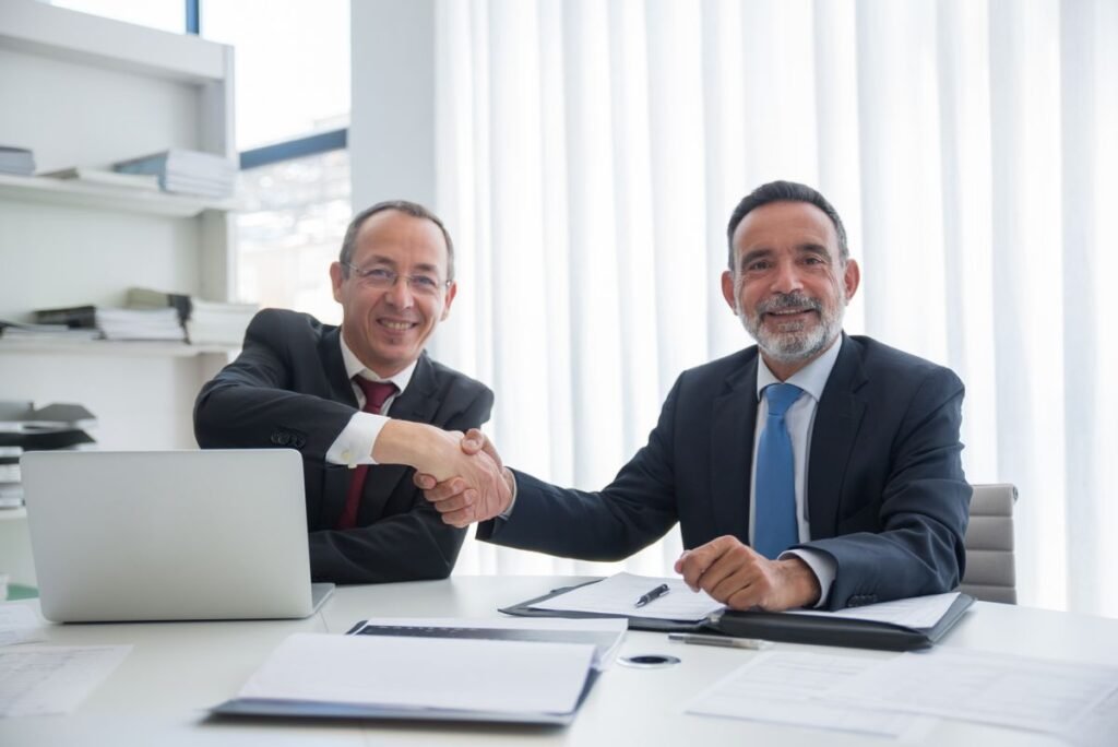 Poignée de main entre professionnels pour un accord